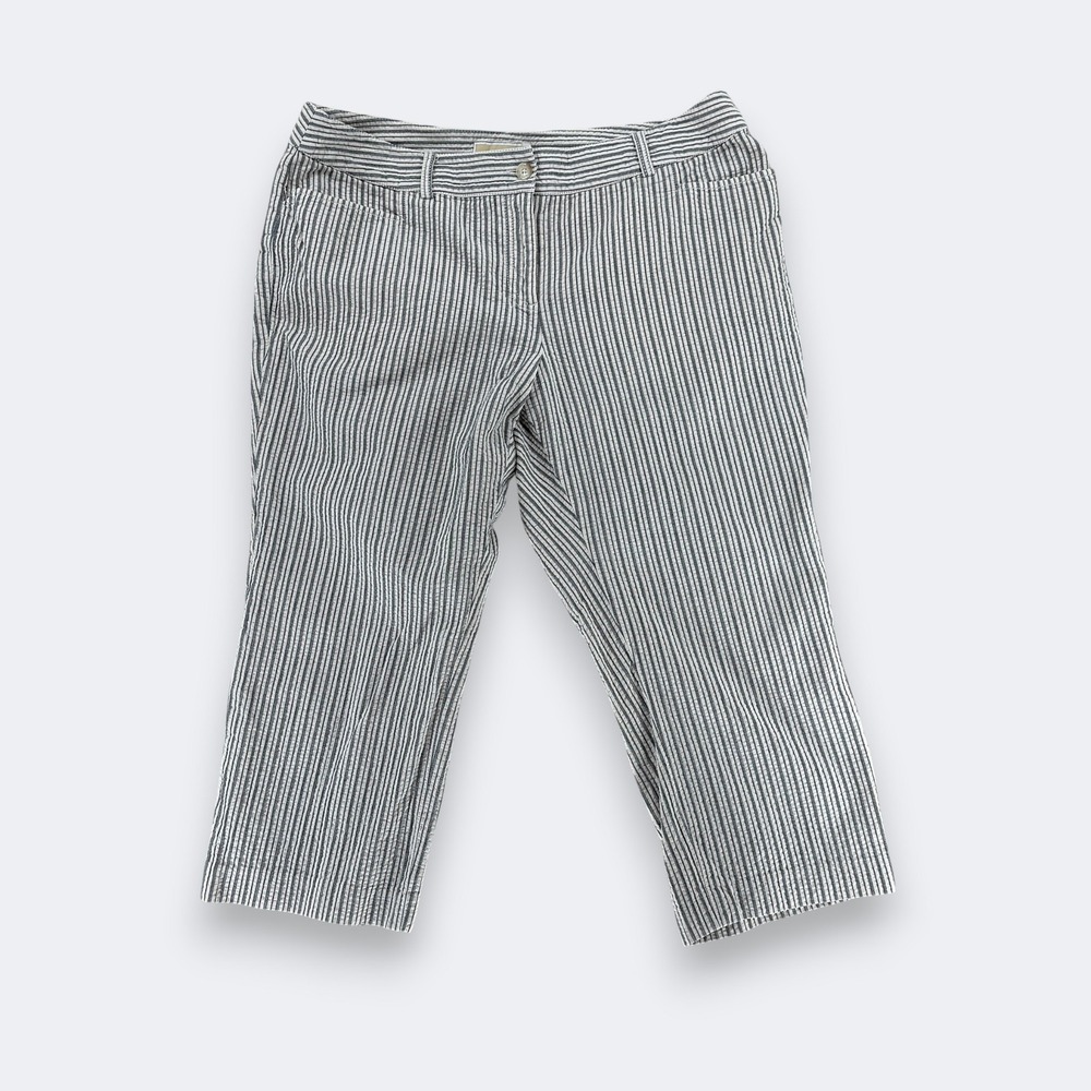 Michael Kors Womens Seersucker Striped Cropped Pants 16W Gray White Nautical